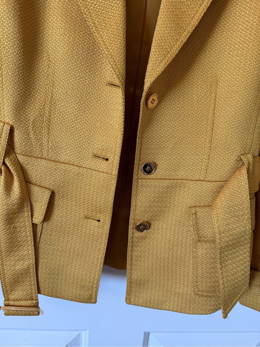 Women's Mustard Textured Blazer with Tie-Waist